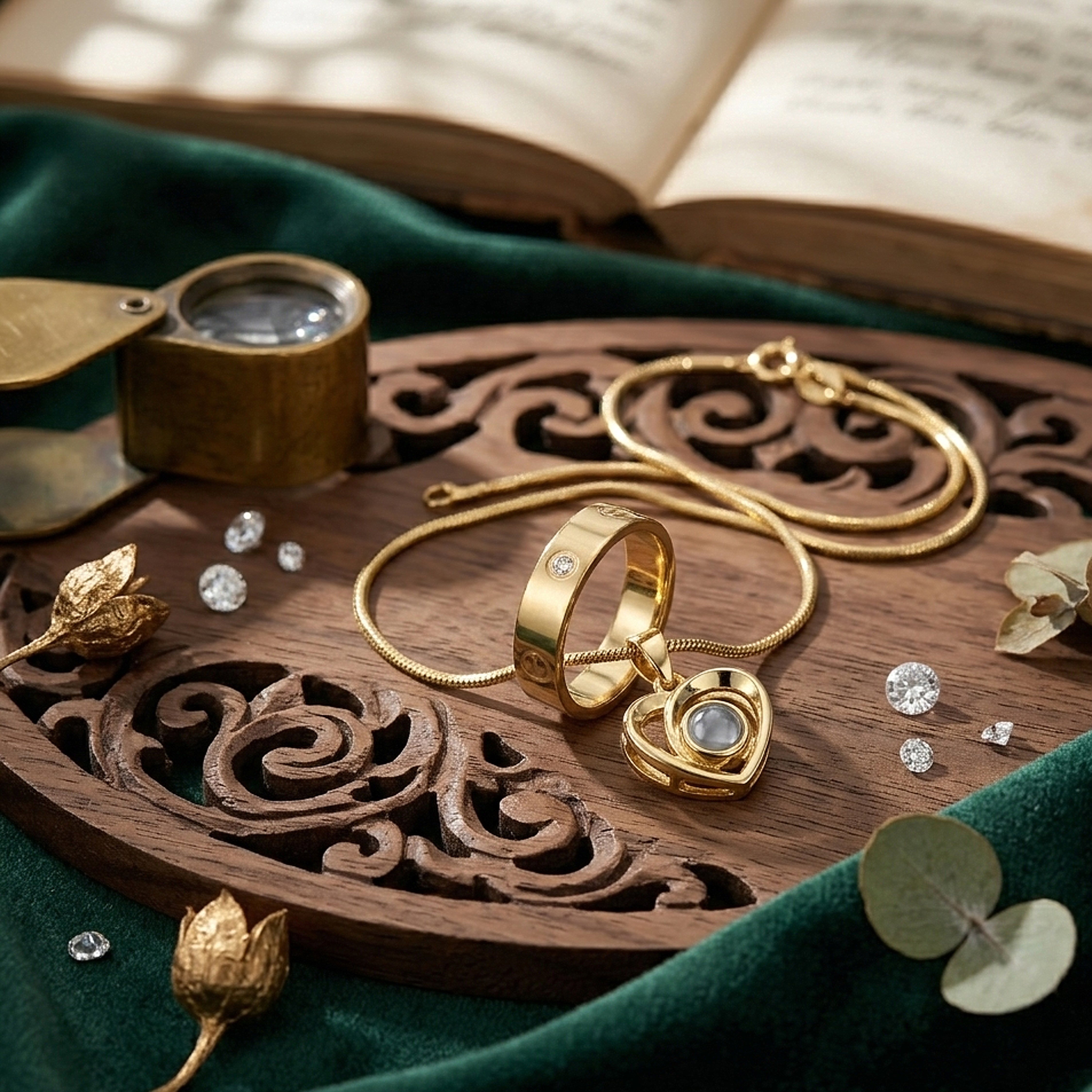 Zircon Studded Ring Heart Necklace SnapEyelet