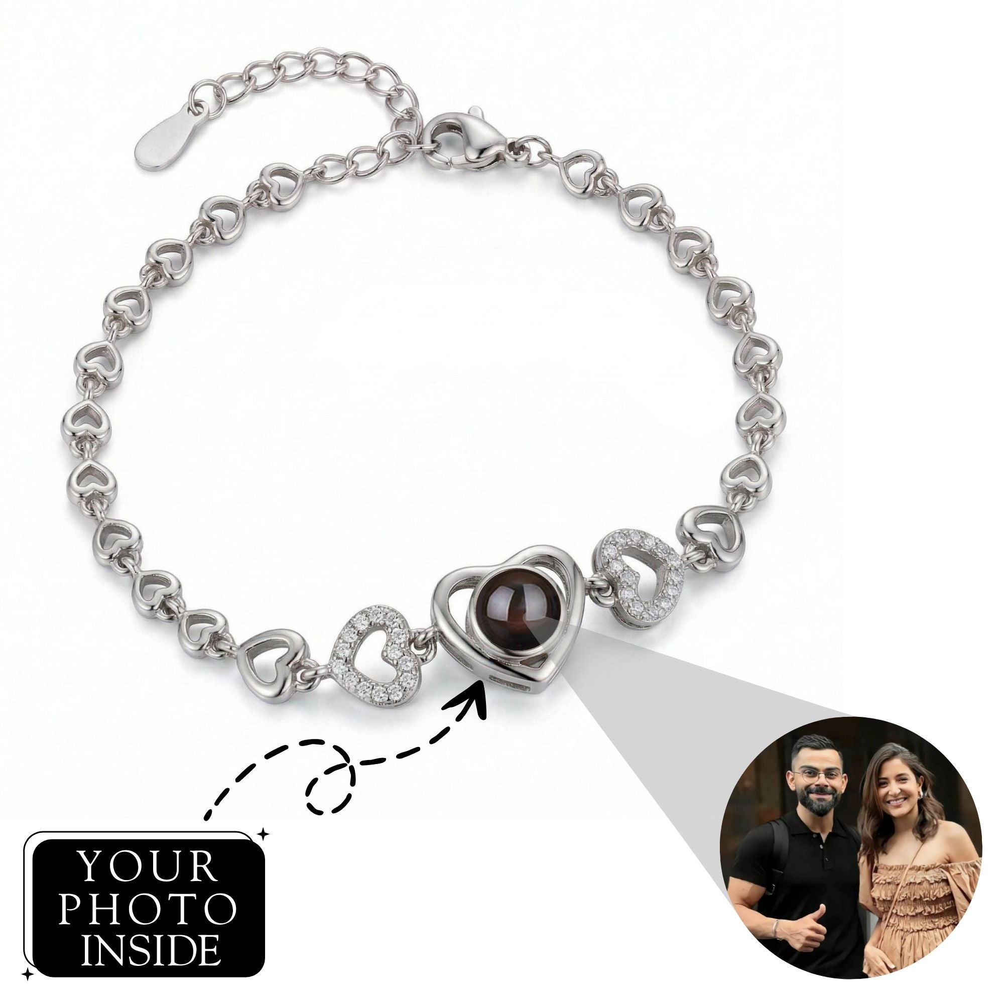 Multi Heart Zircon Studded Adjustable Bracelet SnapEyelet