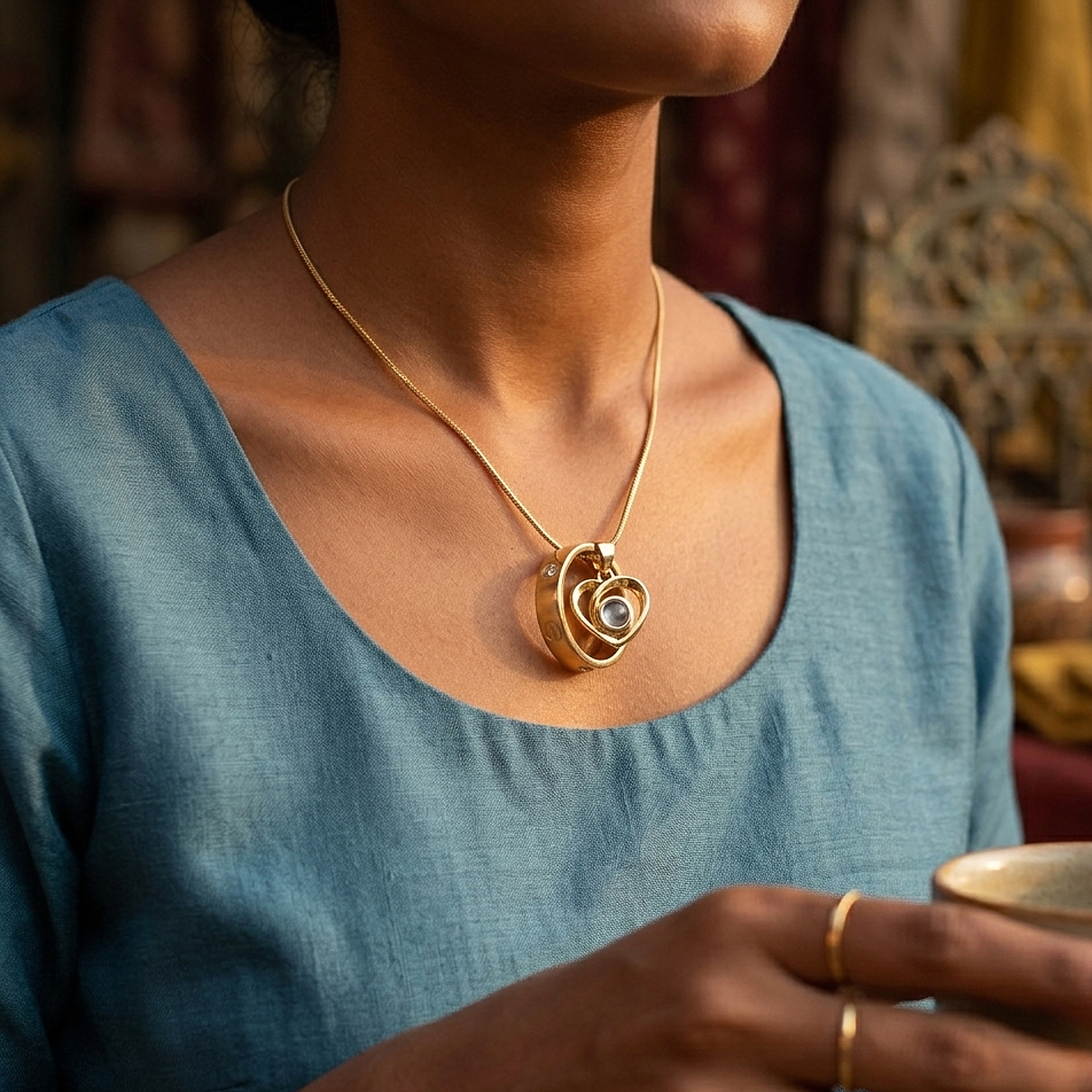 Zircon Studded Ring Heart Necklace SnapEyelet