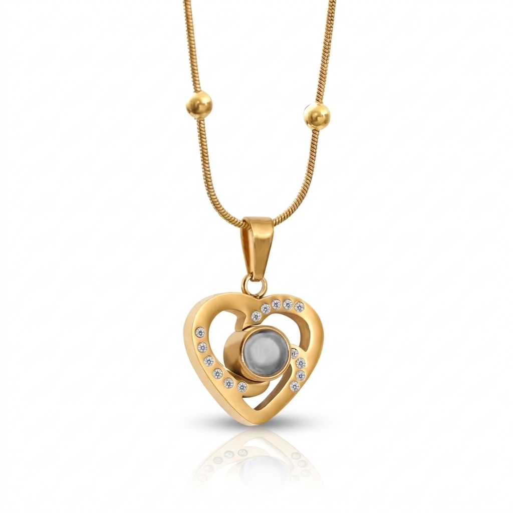 Bead Chain Heart Studded Necklace SnapEyelet