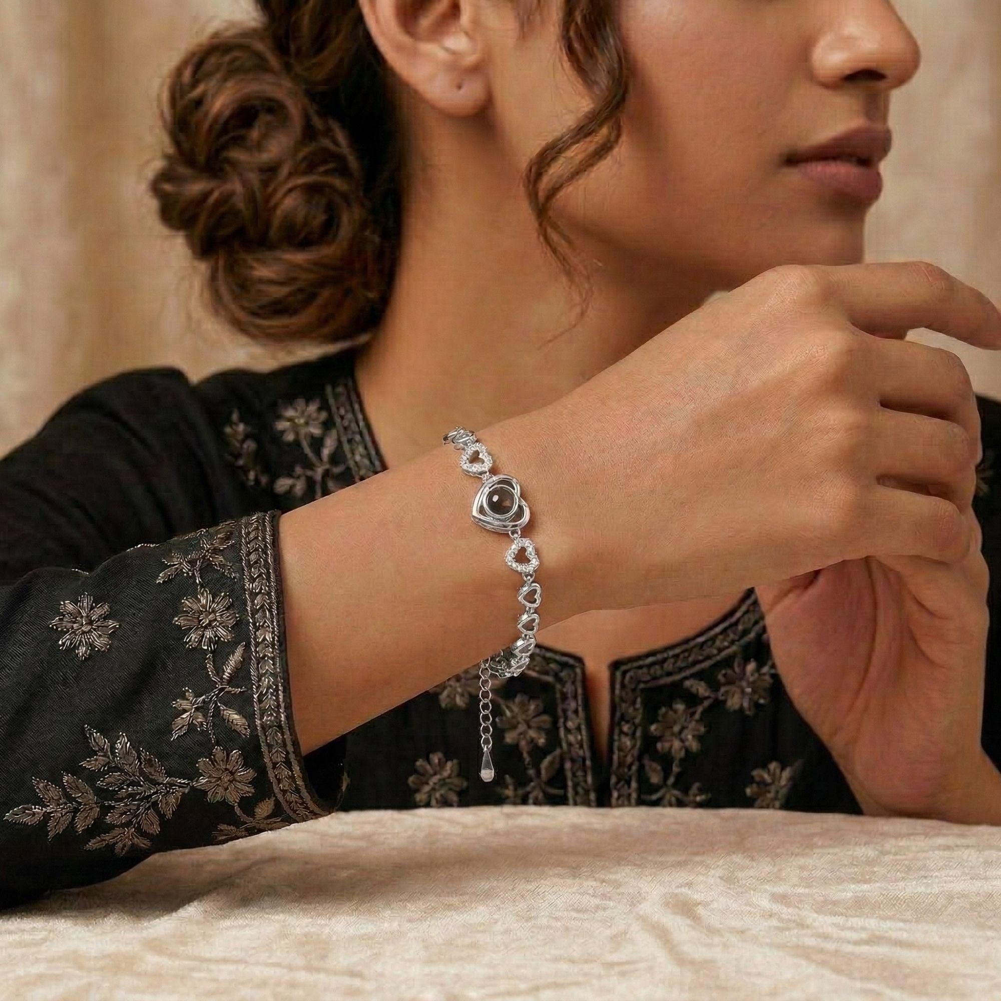 Multi Heart Zircon Studded Adjustable Bracelet SnapEyelet