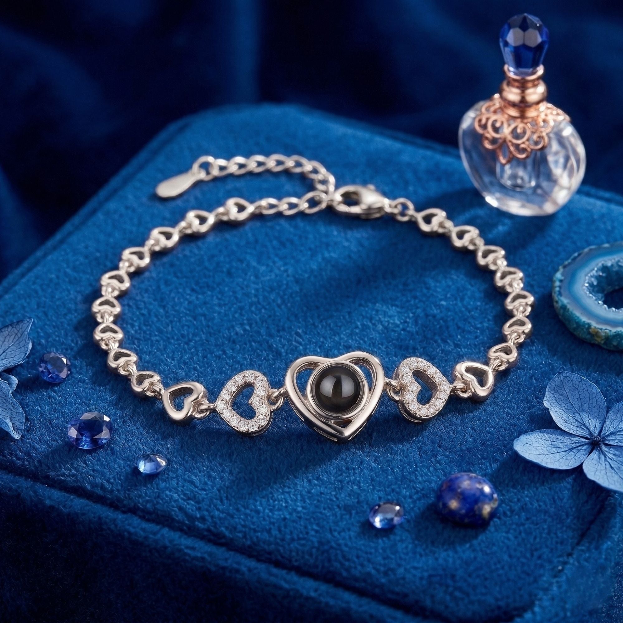 Multi Heart Zircon Studded Adjustable Bracelet SnapEyelet