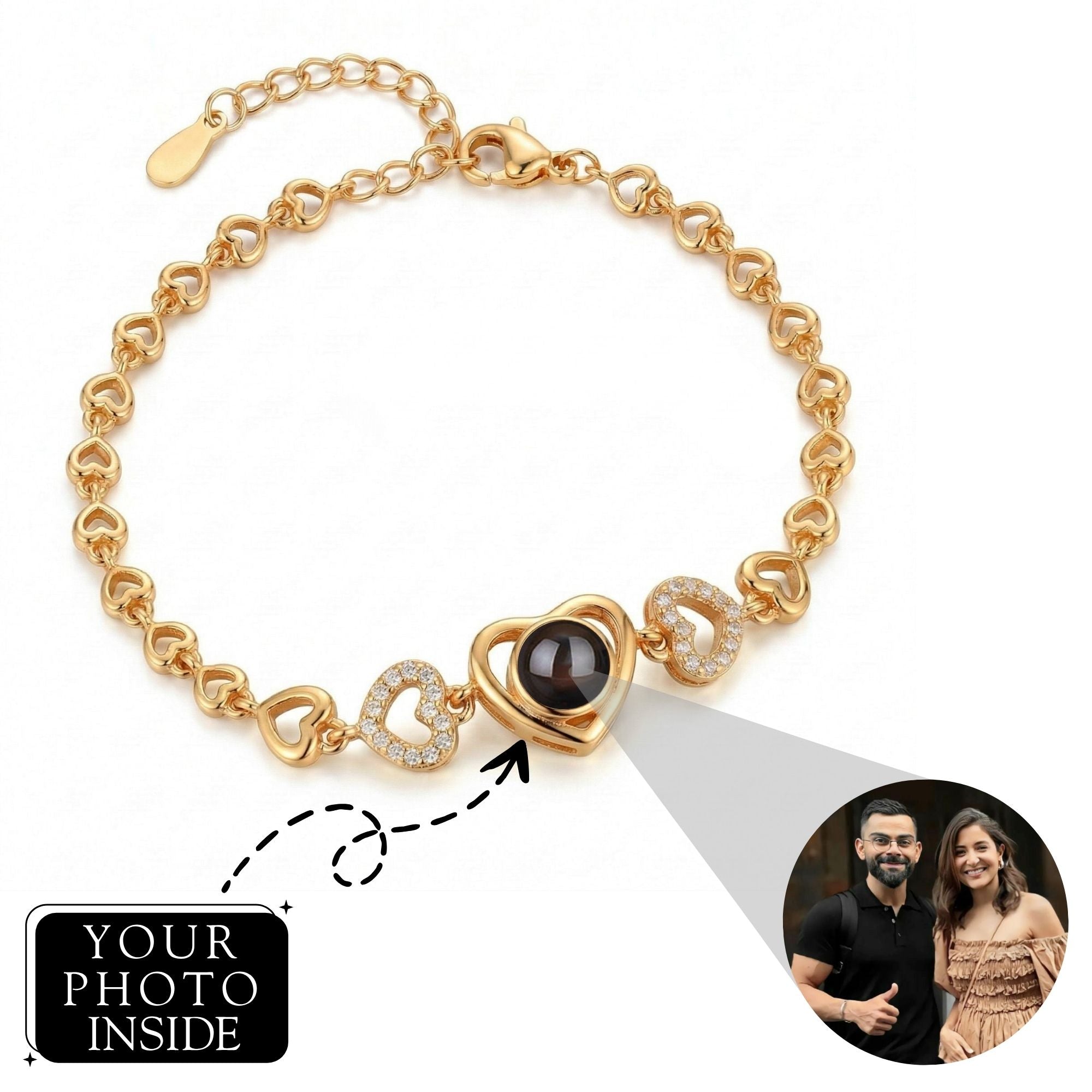 Multi Heart Zircon Studded Adjustable Bracelet SnapEyelet