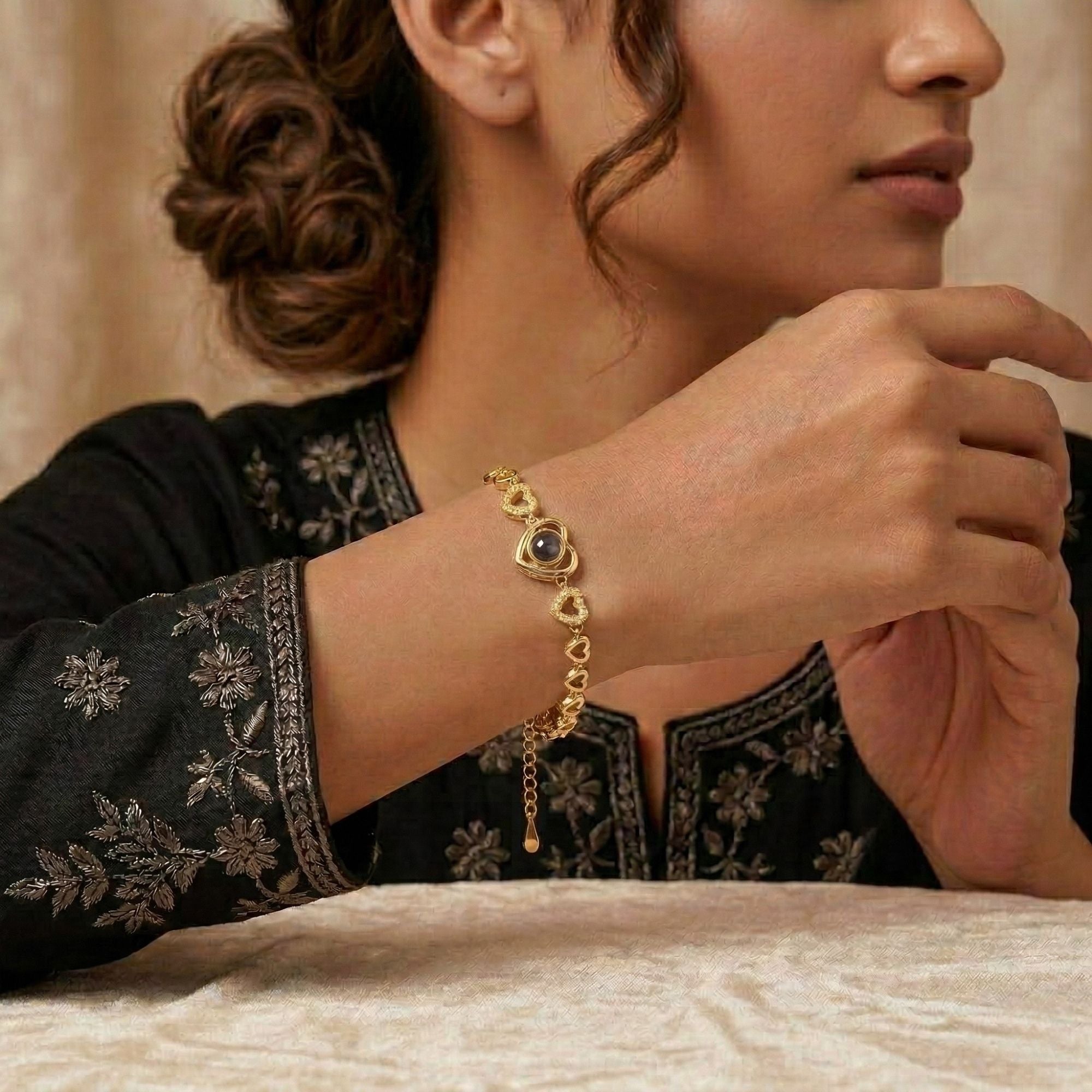 Multi Heart Zircon Studded Adjustable Bracelet SnapEyelet