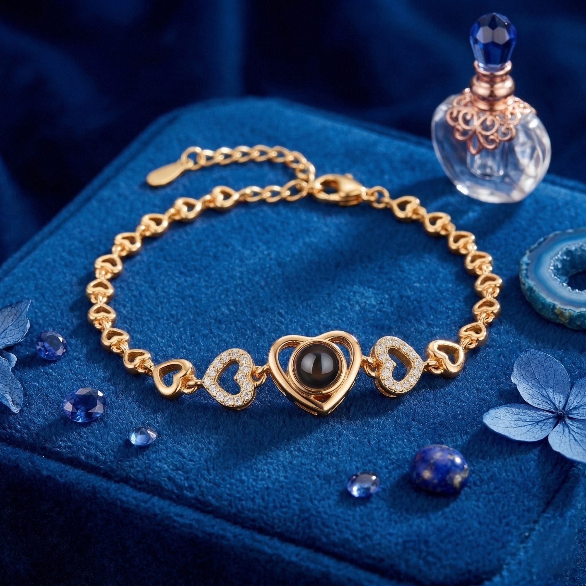 Multi Heart Zircon Studded Adjustable Bracelet SnapEyelet