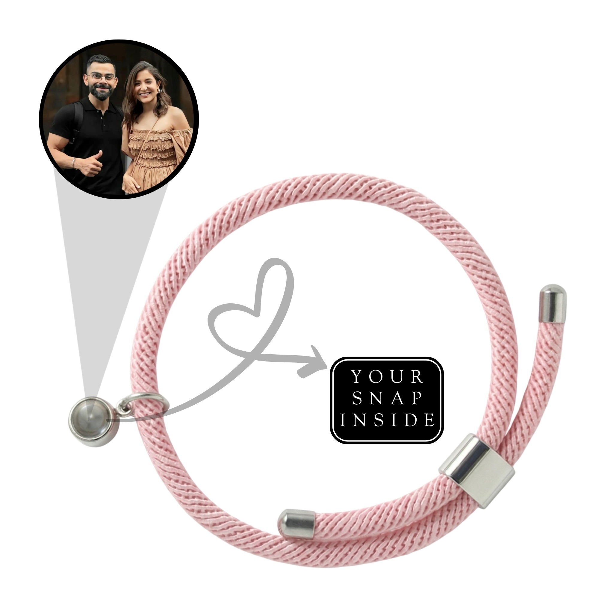 His/Her Adjustable Braided Rope photo Projection Bracelet- SnapEyelet