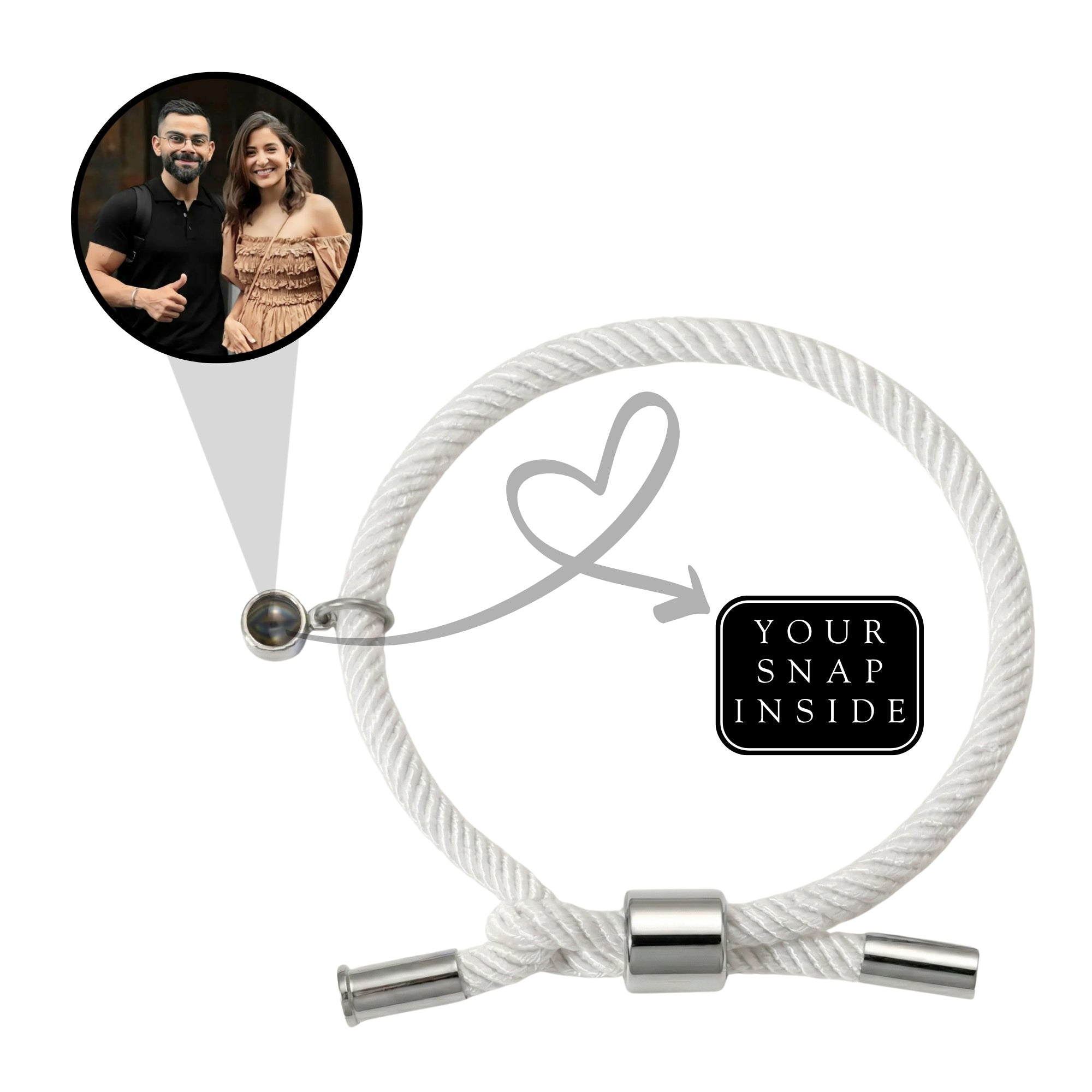 His/Her Adjustable Braided Rope photo Projection Bracelet- SnapEyelet