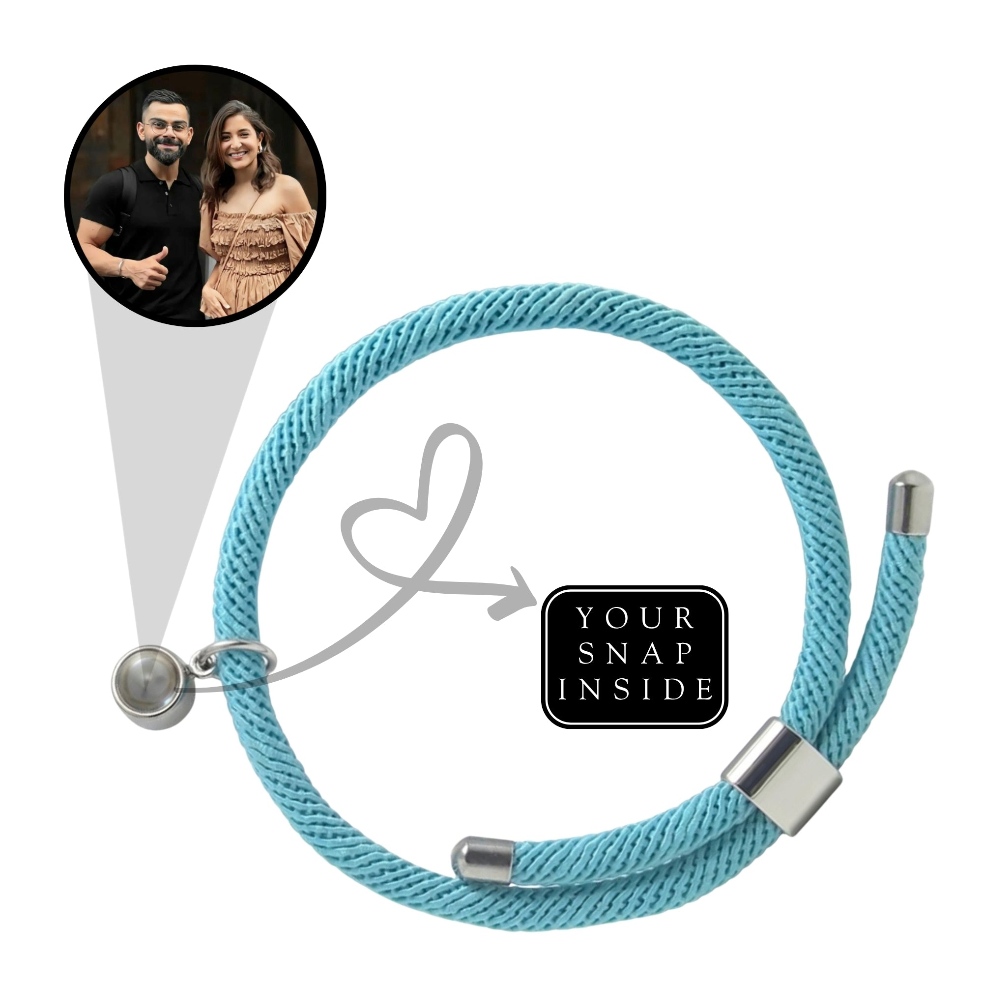 His/Her Adjustable Braided Rope photo Projection Bracelet- SnapEyelet