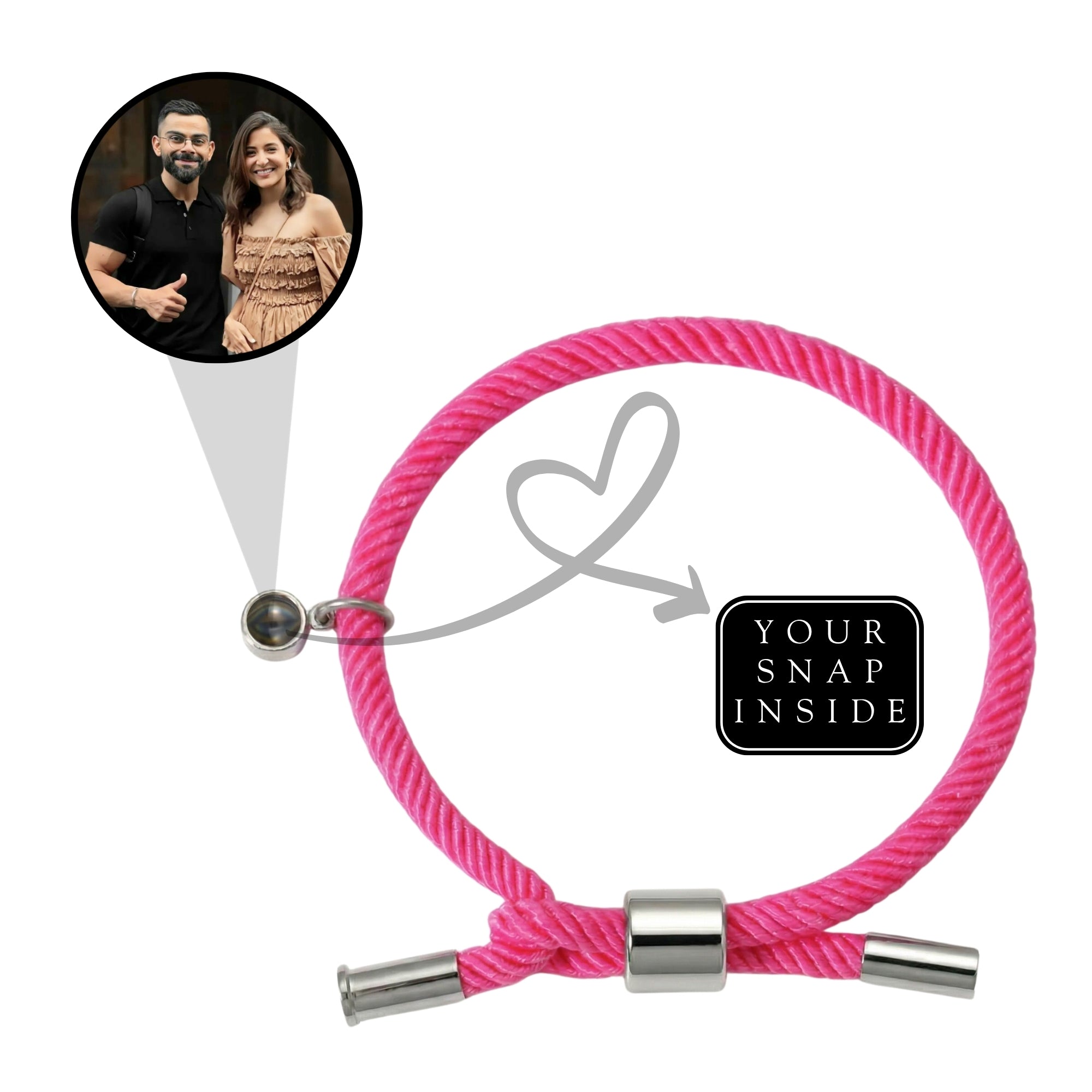 His/Her Adjustable Braided Rope photo Projection Bracelet- SnapEyelet