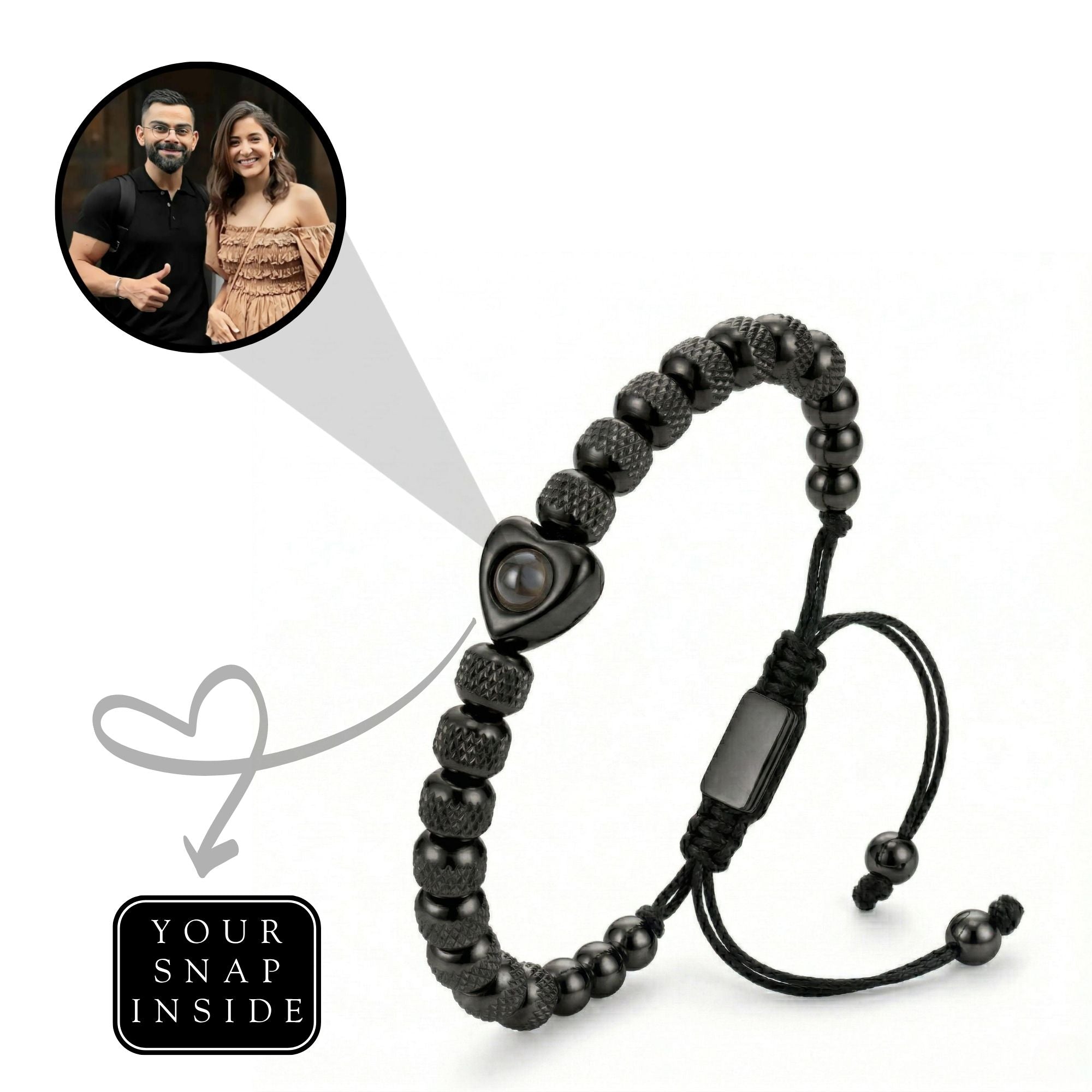 Titanium beads heart projection bracelet- SnapEyelet