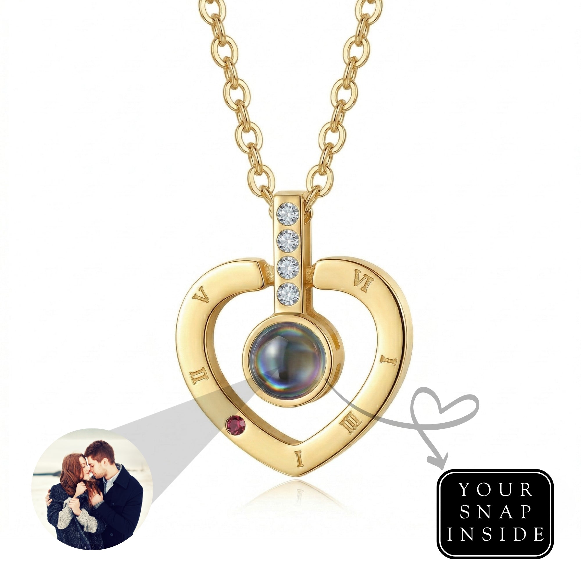 Roman Heart hidden photo projection Necklace-SnapEyelet