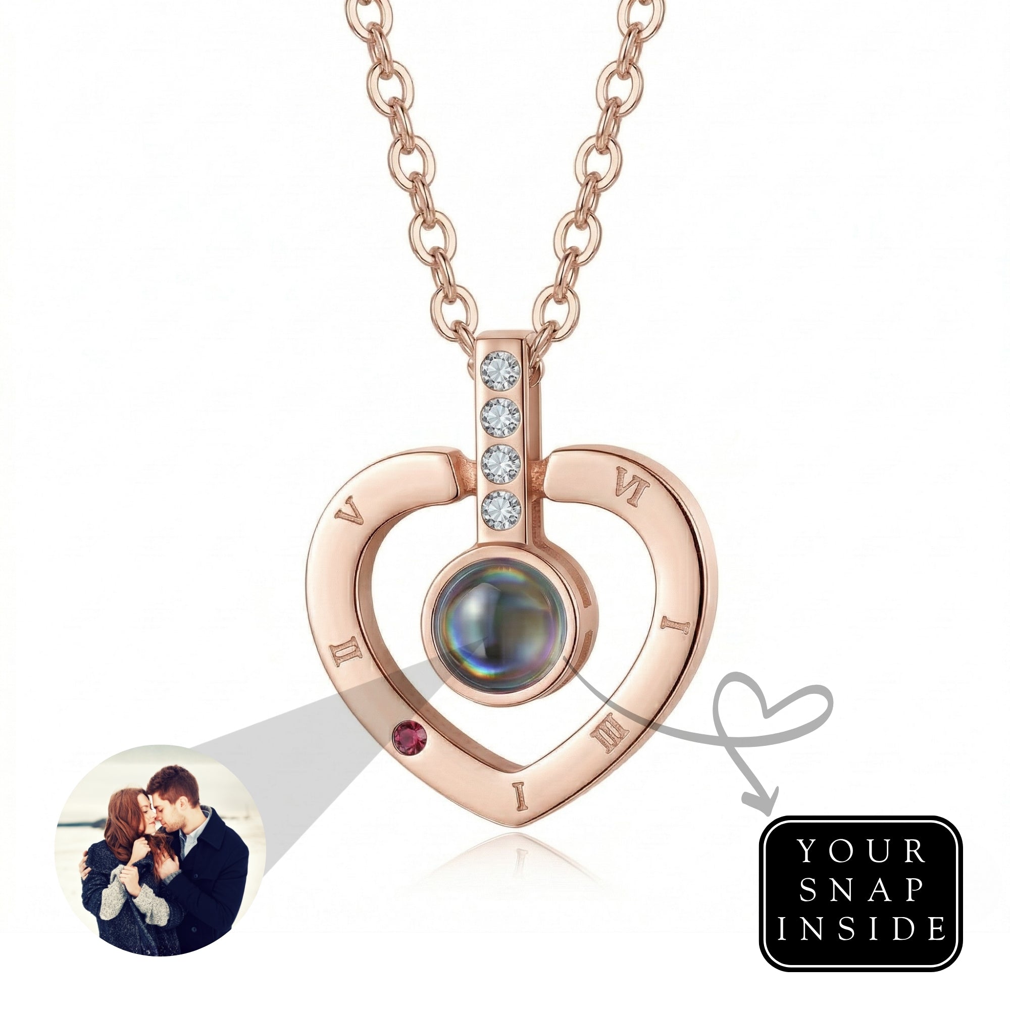 Roman Heart hidden photo projection Necklace-SnapEyelet