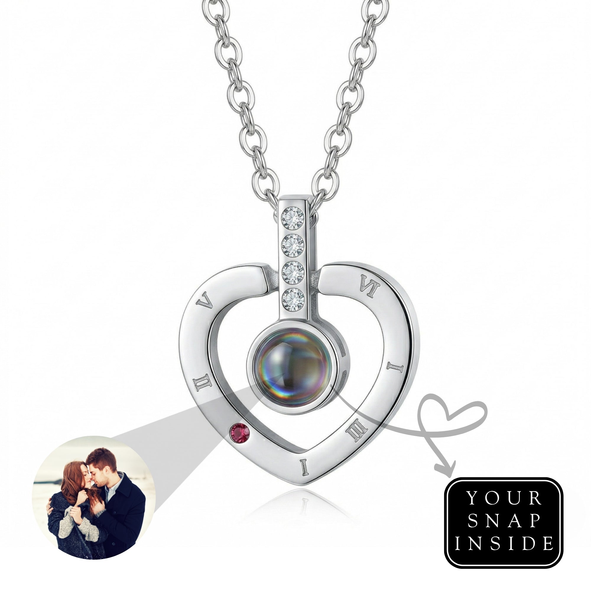 Roman Heart hidden photo projection Necklace-SnapEyelet
