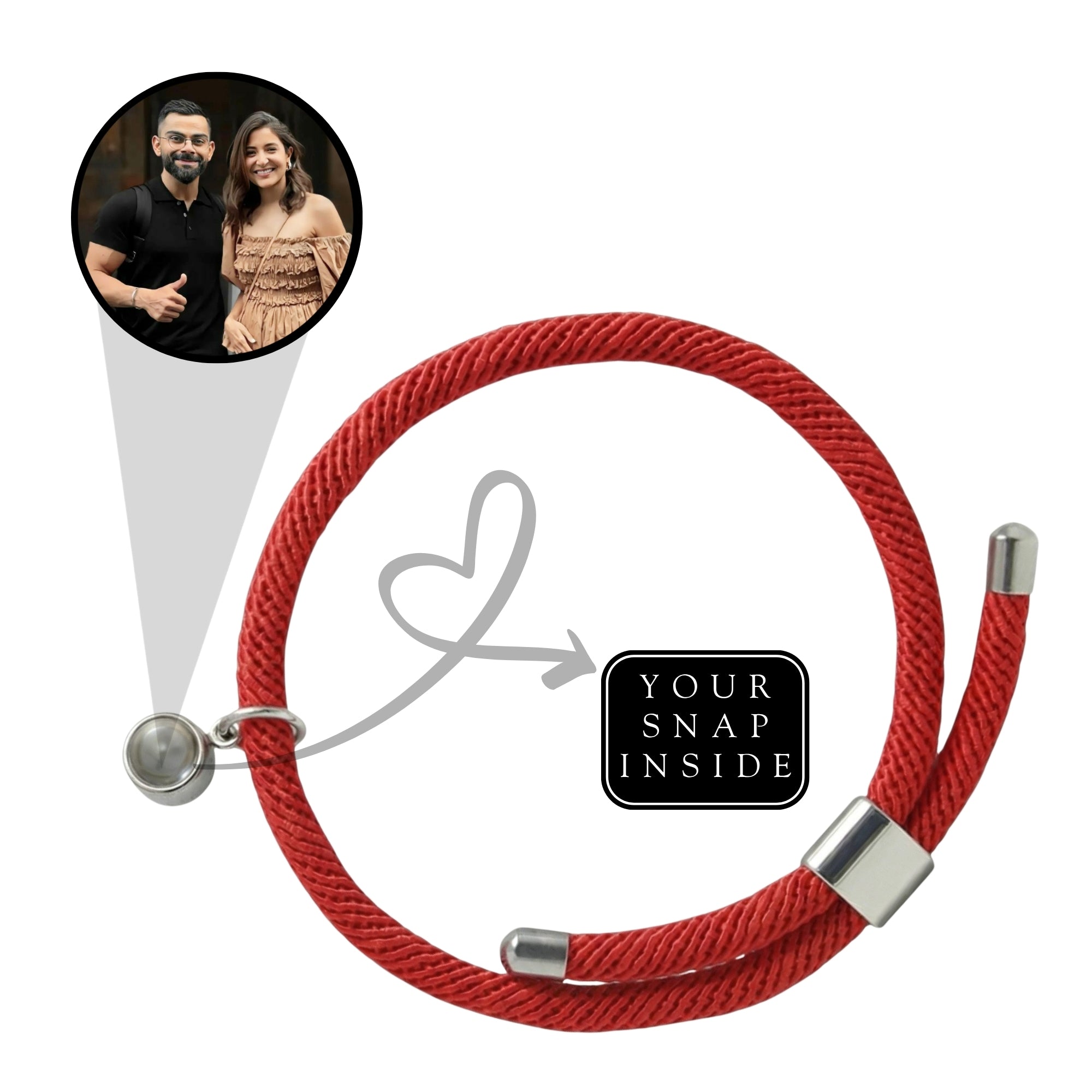 His/Her Adjustable Braided Rope photo Projection Bracelet- SnapEyelet