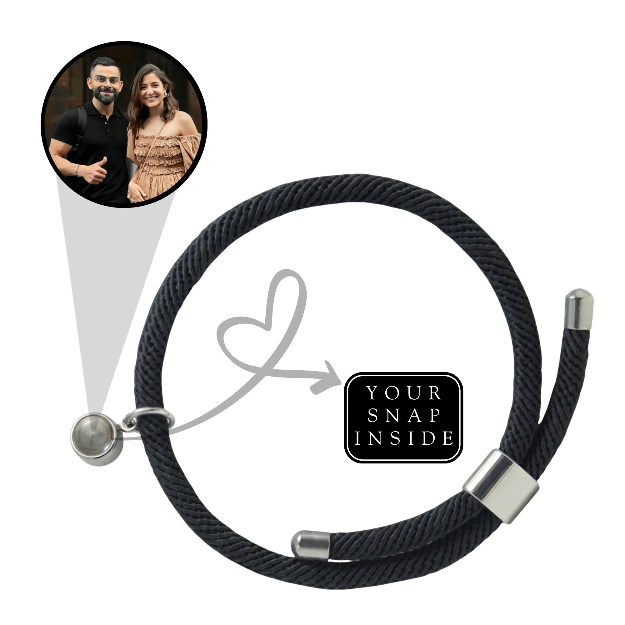 His/Her Adjustable Braided Rope photo Projection Bracelet- SnapEyelet
