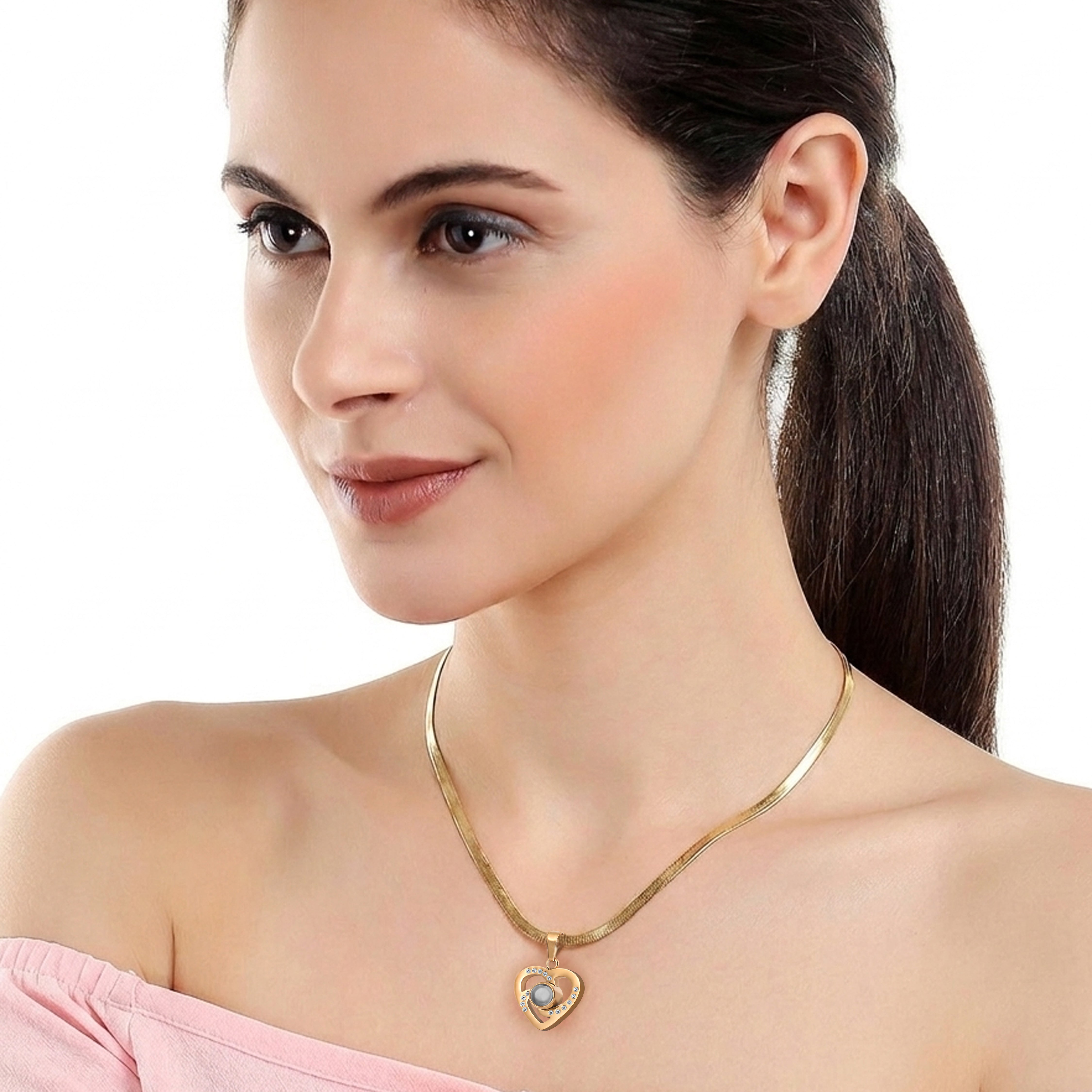 Snake Chain Heart Studded Necklace SnapEyelet