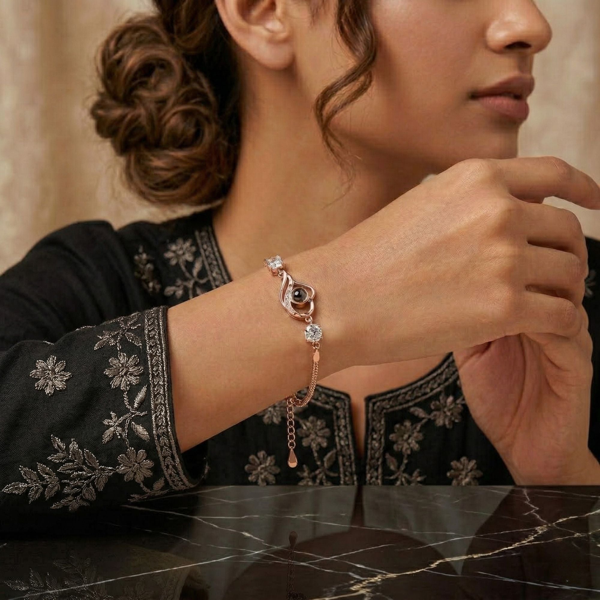 Twisted Heart Zircon Studded Adjustable Bracelet SnapEyelet