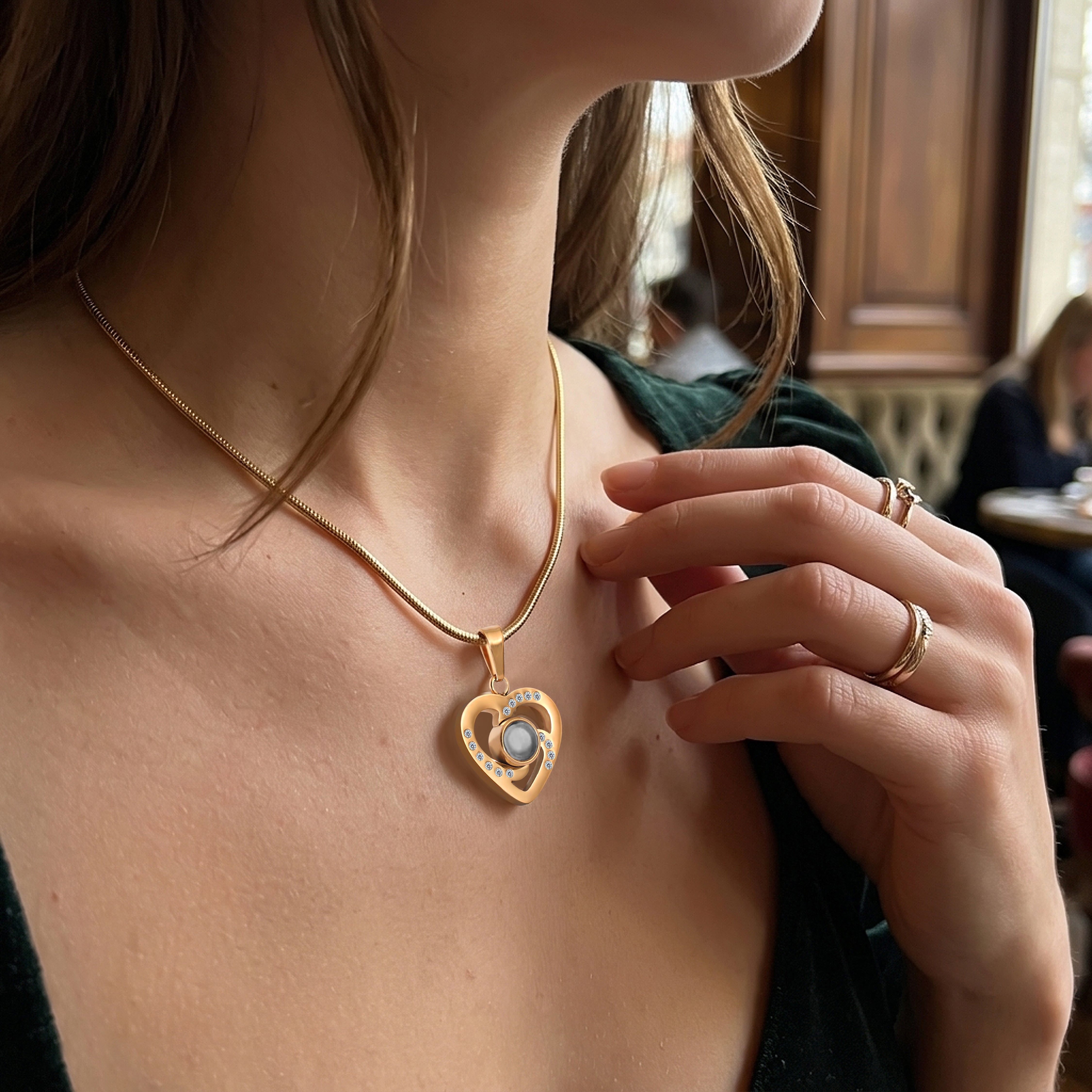 Heart Pendant – Elegant Studded Necklace SnapEyelet