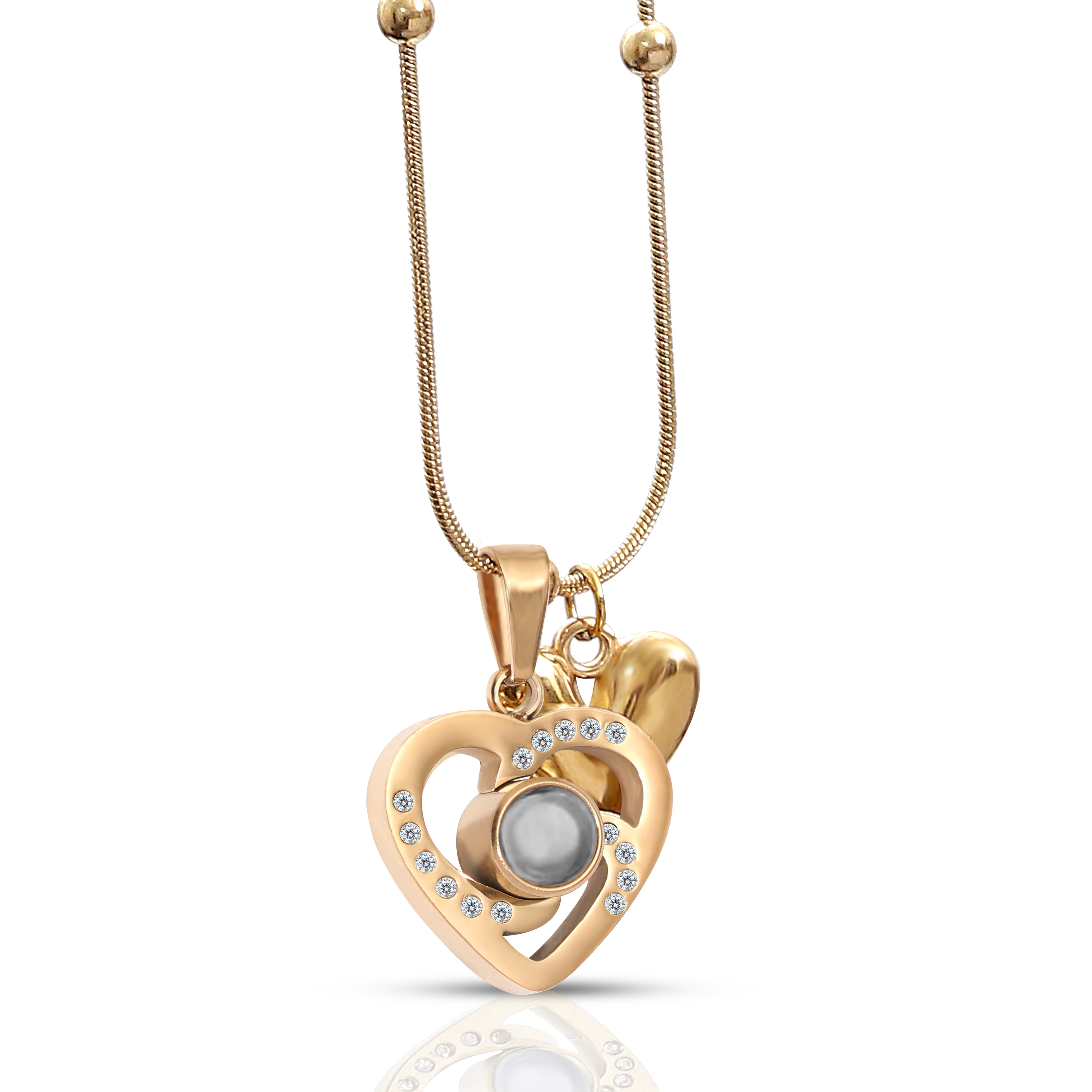 Zircon Studded Double Heart Necklace SnapEyelet