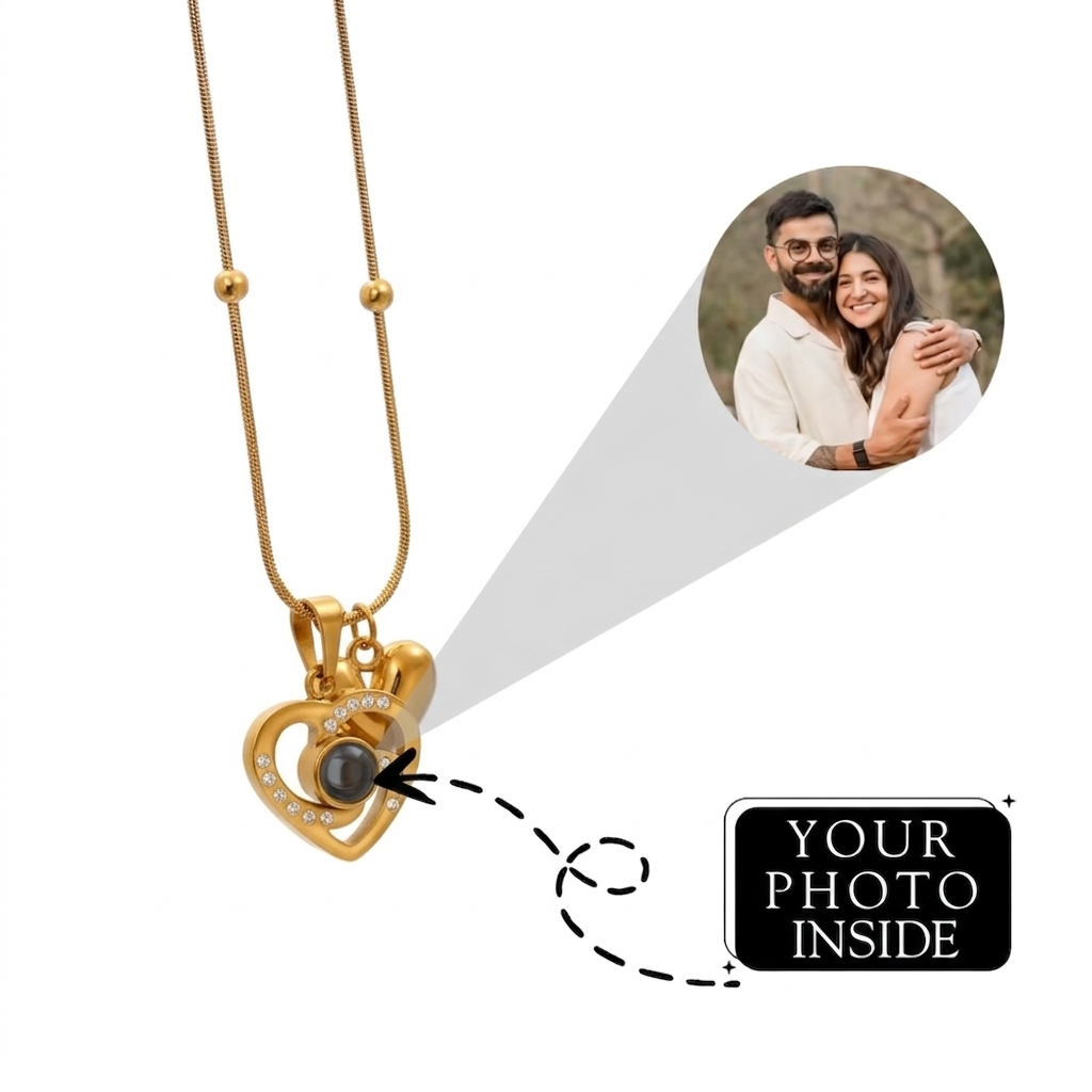 Zircon Studded Double Heart Necklace SnapEyelet