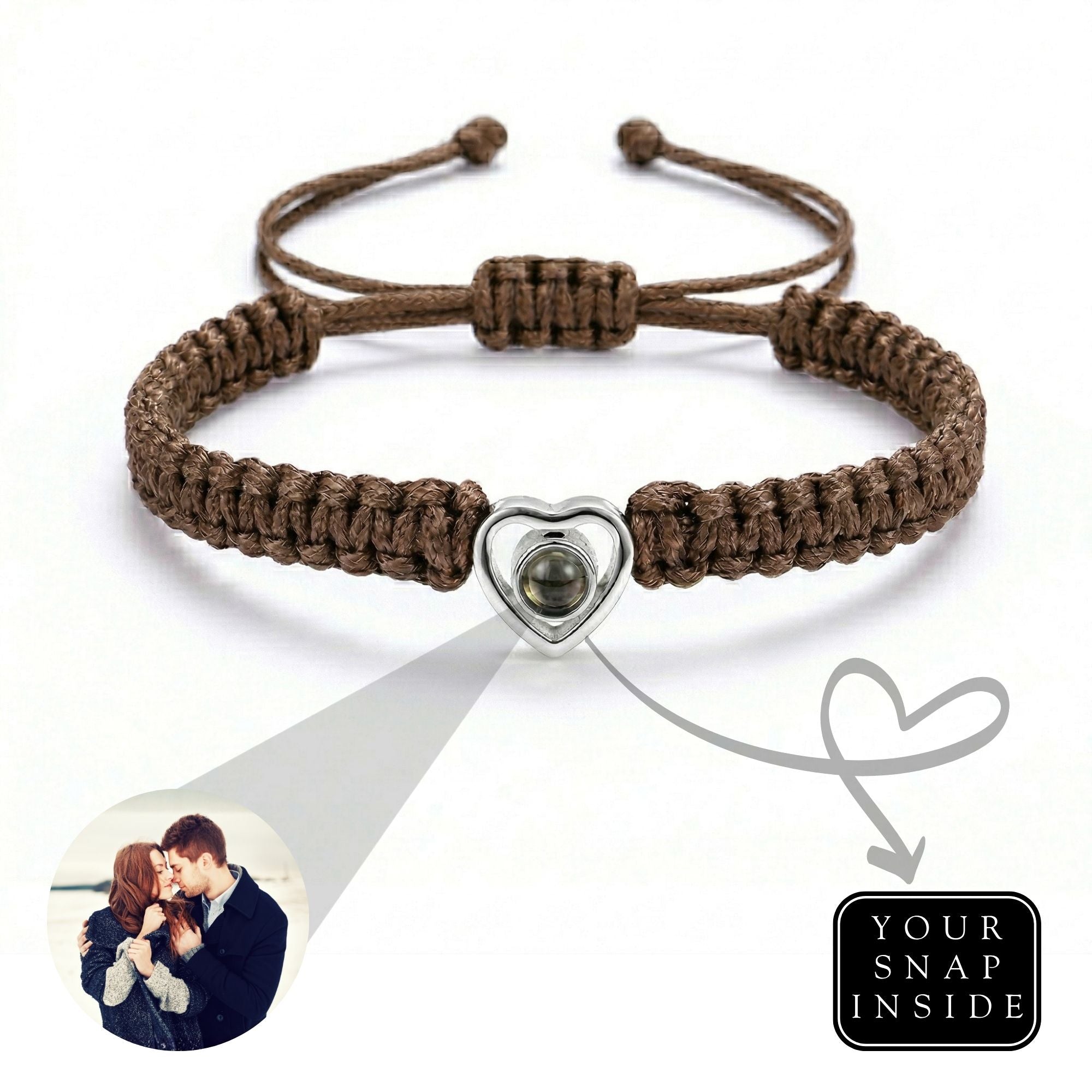 His/Her Braided Rope photo Projection heart Bracelet- SnapEyelet