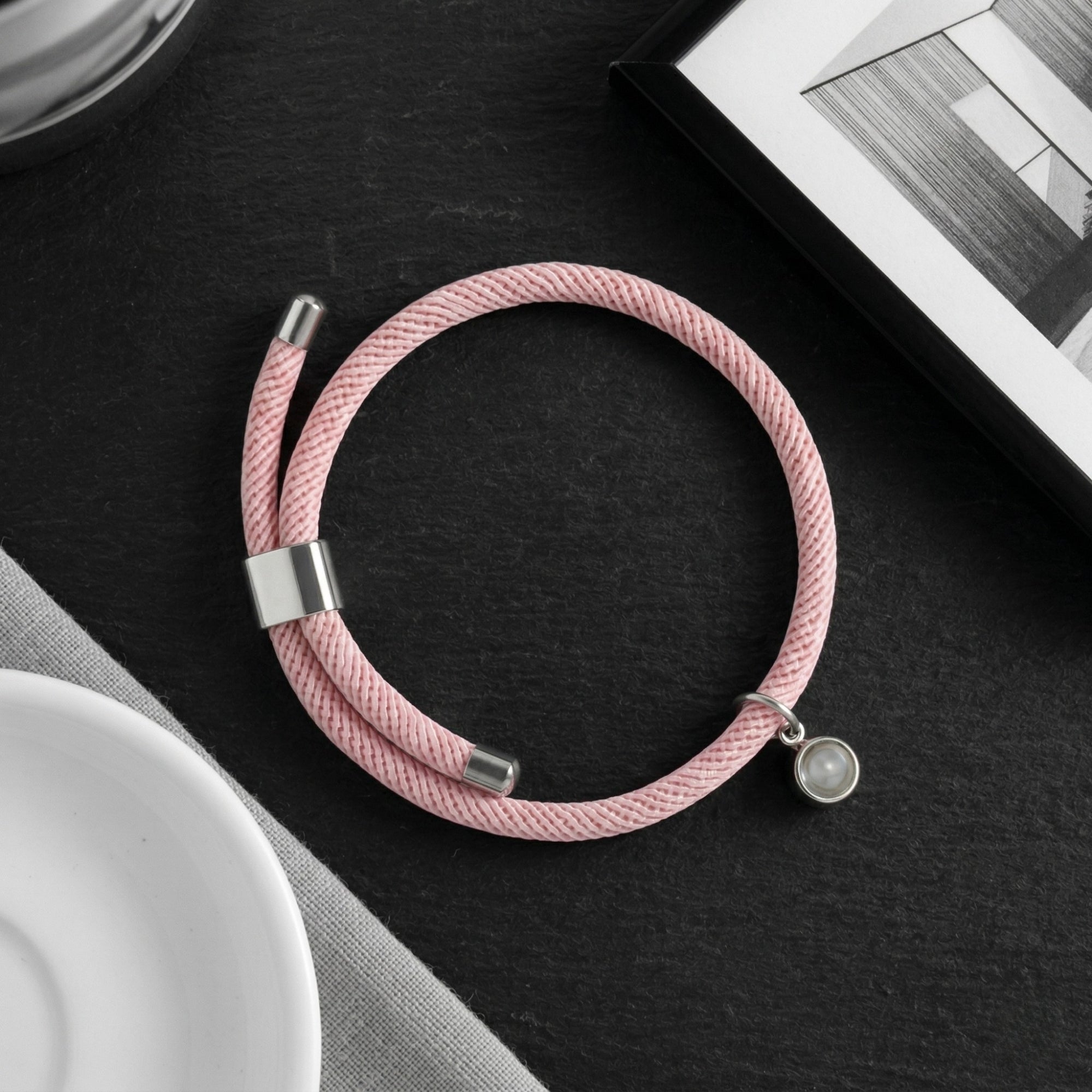 His/Her Adjustable Braided Rope photo Projection Bracelet- SnapEyelet