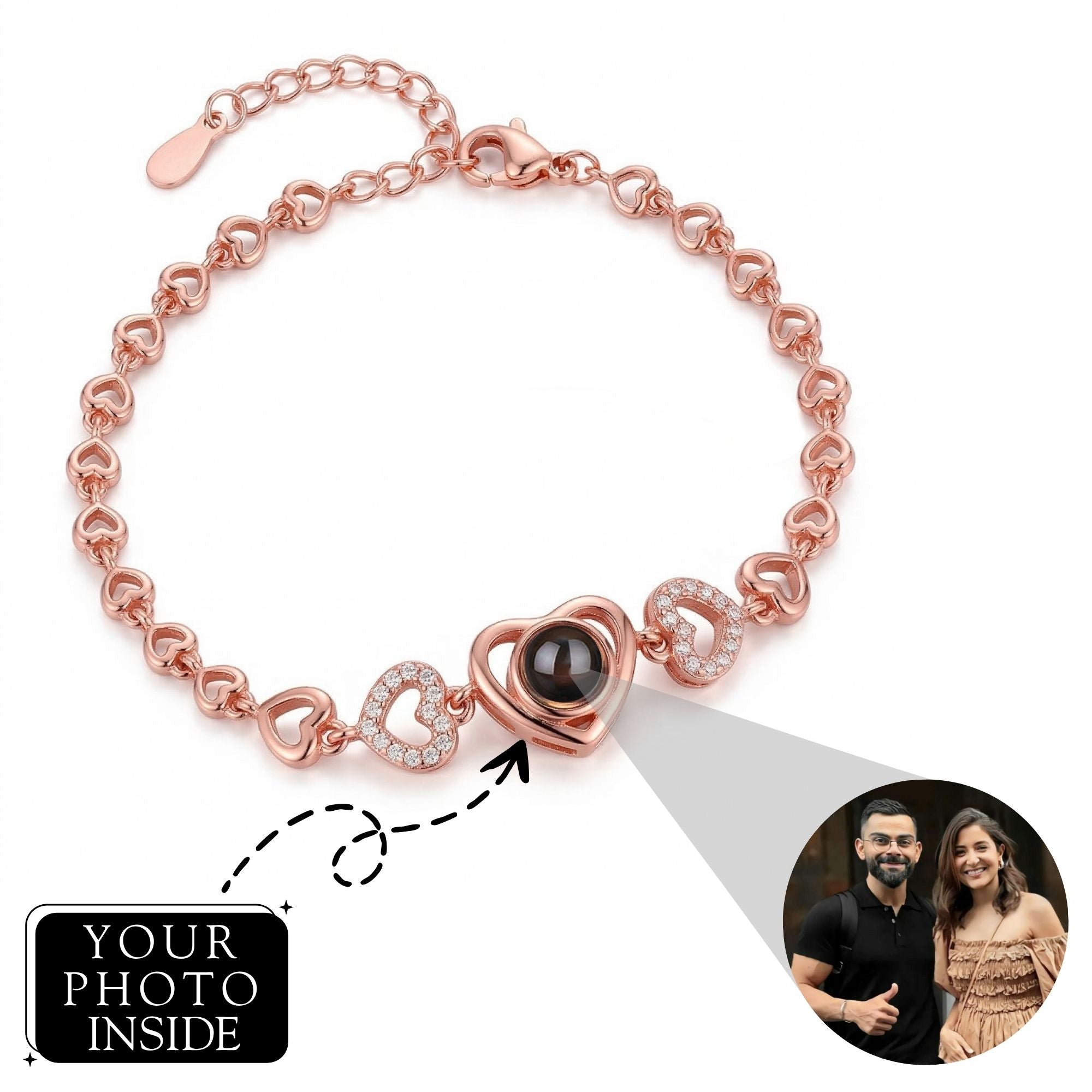 Multi Heart Zircon Studded Adjustable Bracelet SnapEyelet