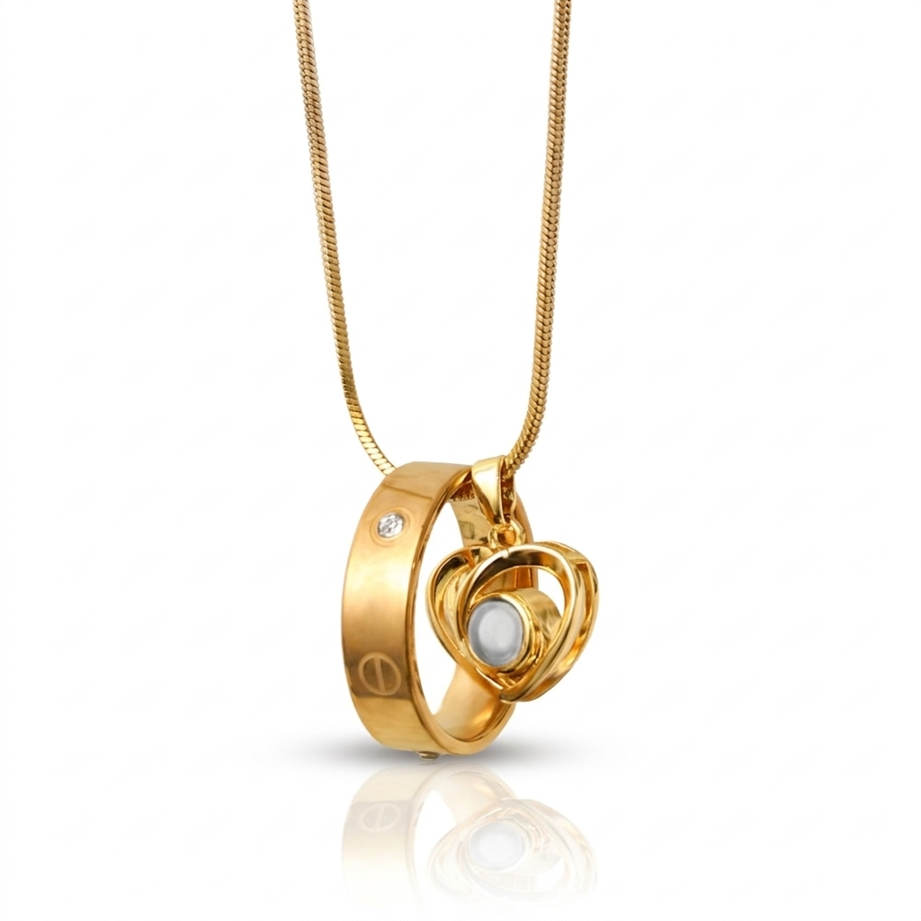 Zircon Studded Ring Heart Necklace SnapEyelet